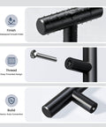 10 Pack Matte Black 2 Inch T Bar Cabinet Knobs Stainless Steel Single Hole Kitchen Cabinet Handles Drawer Pulls for Bedroom Dresser