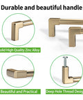 10 Pack Classic Solid Cabinet Handles Set 6.3 Inch Screw Spacing in Champagne Bronze, durable zinc alloy construction, handle details shown