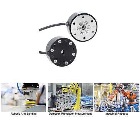 Six Axis Load Cell for Robotics and Biomechanics High Precision Multi Axis Force and Torque Sensor shown with application examples