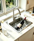 Drop In Bar Sink 15x15 Inch, Topmount Single Bowl, 16 Gauge Stainless Steel Kitchen Sink filled with ice and wine bottles