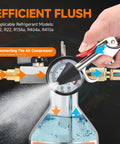 Pro Grade AC Flush Kit For Auto Air Conditioning System Cleaning with stainless steel canister and spray gun for R134a R22