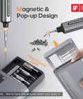Cordless Precision Screwdriver Set With 34 Magnetic Bits, Smart Motion Control, Pro Grade, rechargeable tool case.