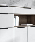 Matte Dark Hidden Cabinet Drawer Pulls 4 Pack, 200mm handles on white cabinet doors in modern kitchen interior