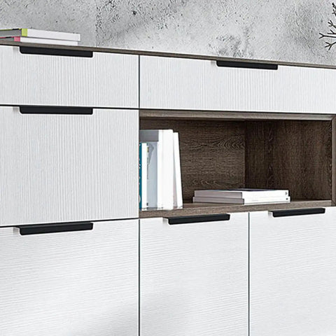 Matte Dark Hidden Cabinet Drawer Pulls 4 Pack, 200mm handles on white cabinet doors in modern kitchen interior