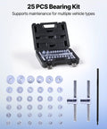 VEVOR bicycle bearing press kit, 25 pcs, metal spacers and discs, two knurled handles with long screw in black case
