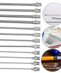 Top Tier Stainless Steel Luer Lock Dispensing Needles 12 Pack Blunt Tip Syringe Tips For Glue Ink And Adhesive 2.40 Inch Slick Flow Kit For Garage And Lab Runs, stainless steel blunt tips displaying their Luer lock fittings.