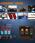Two Gang Rocker Switch Panel With PD Type C USB Charger And Voltmeter 12V SPST On Off Toggle Switches Orange Backlit