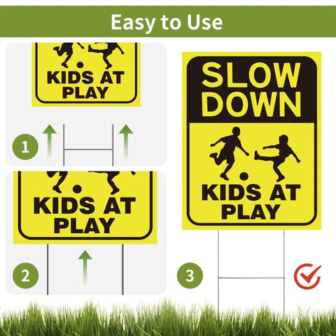 Two Pack Kids At Play Signs For Street With Metal Stakes Double Sided 16 By 12 Inch Children At Play Safety Signs Slow Down