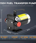 110V Electric Fuel Transfer Pump Kit dimensions 5.1x3.03x4.3 inches, ideal for gas, diesel, and kerosene swaps.