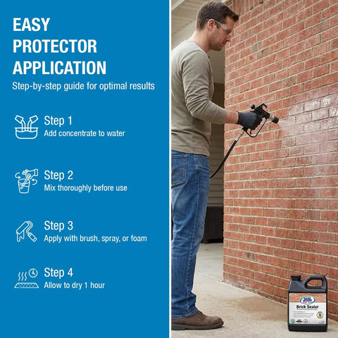 Man applying All Brick And Mortar Surfaces Sealer That Penetrates Deep To Repel Rain And Moisture Like A Pro on exterior brick wall