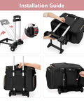 Installation guide for rolling teacher bag with detachable trolley, showcasing black bag assembly with wheels and handle features.