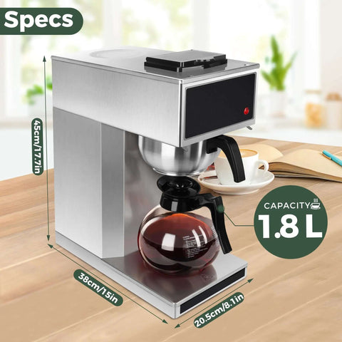 12 Cup Commercial Coffee Maker With Dual Warmers For Offices And Break Rooms - Pourover Stainless Steel Brewer on counter
