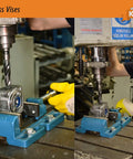 Low Profile Drill Press Vise 4 Inch DRL 100 Built Tough For Drilling Reaming And Tapping Projects In The Shop, in use on metal