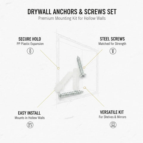 Hollow Wall Mount Kit With PP Plastic Anchors And Steel Screws For Drywall, Easy Install Expansion Plugs featured in packaging