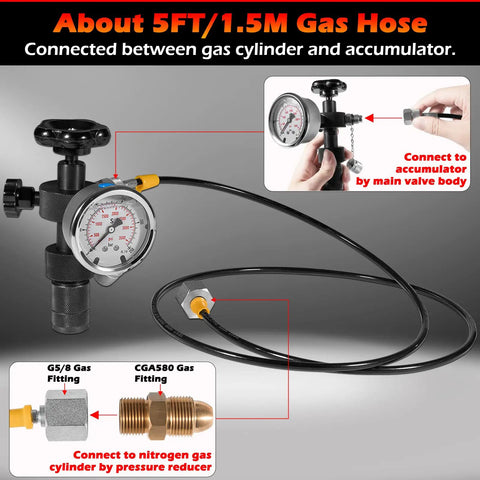 All In One Hydraulic Nitrogen Charging Kit For Accumulators With Seven Couplings Three Pressure Gauges One Gas Hose And Main Valve Body Pro Grade Pressure Test Tool For Industrial Hydraulics And Nitrogen Filling