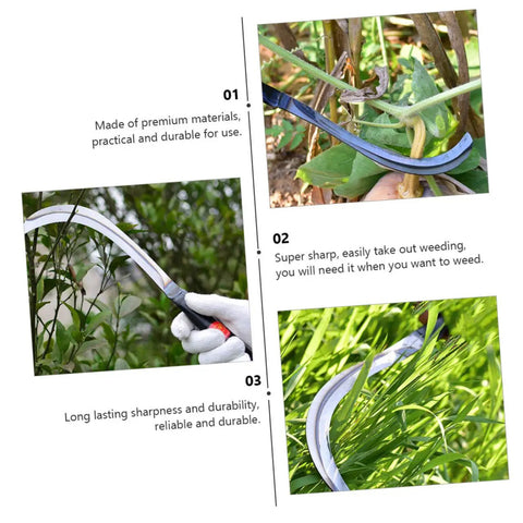Two Pack Handheld Mowing Sickle For Harvesting And Weeding Comfy Grip Garden And Farm Tool in use for cutting plants