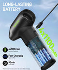 Ultra Fast Air Duster Pro For Drones And Cameras, 150000 RPM Electric Blower, with USB-C charging and battery capacity displayed