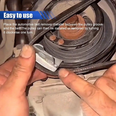 Using metal belt remover on pulley, 2 Piece Stretch Belt Tool Kit For Serpentine And Timing Belts