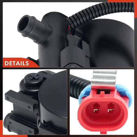 Close-up of Vapor Canister Vent Solenoid Valve For GM Vehicles Including Chevy Impala Lumina; plastic housing, blade terminals