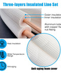 Close-up of Go To 33 Foot Insulated Copper Aluminum Line Set for Ductless Mini Split showing three-layer insulation and fittings