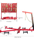 Beefed-Up 5T Auto Body Frame Puller Straightener with 6600 lbs capacity, 49KN pulling power, post swings -60 to +60 degrees, heavy duty dent repair tool display.