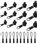 24 Piece Universal Zipper Repair Kit With Four Sizes Double Sided Sliders And Pull Tabs For Backpacks Jackets Coats Tents Luggage And Bags Black Durable Resin Construction