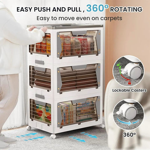 Crystal Clear Stackable Storage Bins With Secure Snap Cover Lids Collapsible Plastic Closet Organizers Reusable Fold Down Design Hella Durable Dorm Room And Pantry Essentials 3 Pack Premium Solution For Quick Home Makeovers
