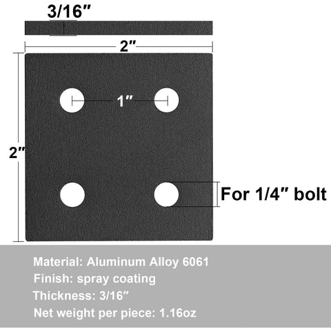12 Pack Tough As Nails 1010 Series T Slot Aluminum Joining Plates For 1X1 Extrusion Builds, 2x2 inch, 3/16 inch thick, 6061 aluminum.