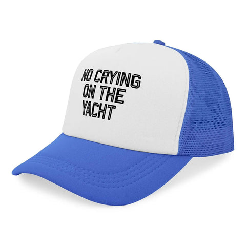 No Crying On The Yacht Distressed Lightweight Baseball Cap For Men And Women Royal Blue With Front Artwork Everyday Casual Hat