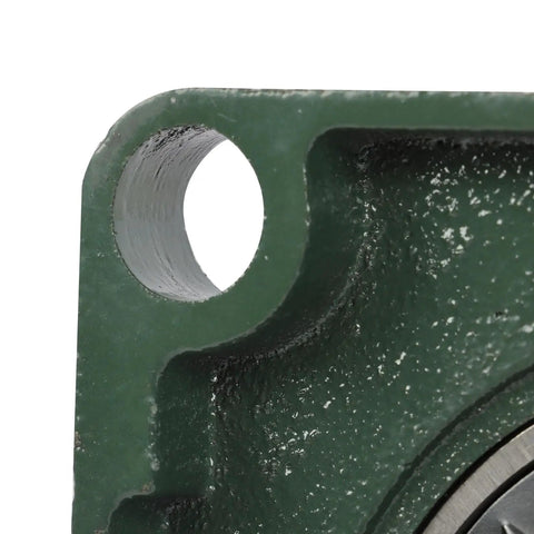 Close-up of Beefy Heavy Duty Self Aligning Pillow Block Bearing UCF208 24 1.5 Inch 4 Bolt With Seat Bearing corner detail