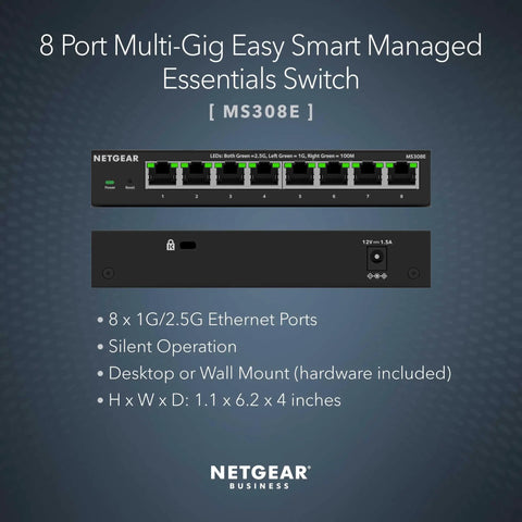 Front and back view of Beefy Eight Port 2.5Gbps Multi Gig Ethernet Smart Managed Switch for fast home and office networks.