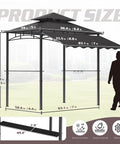Diagram of 8x8 Heavy Duty Steel Frame Grill Gazebo With Double Tier Canopy Shelves Ceiling Hooks And Ground Stakes Waterproof UV Proof Outdoor Patio Tent For BBQ Backyard Gray