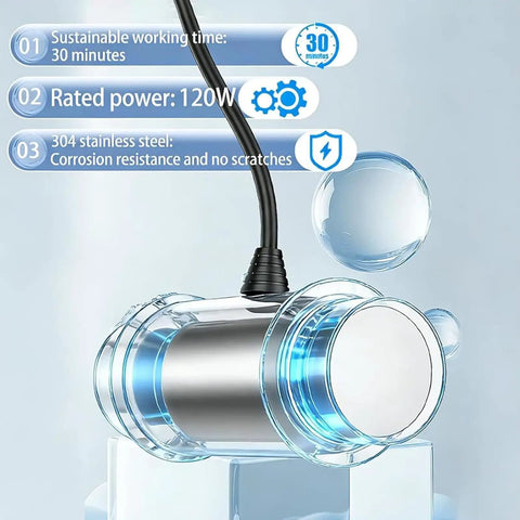 Heavy Duty 40kHz Ultrasonic Cleanser With Digital Screen And Drop Dead Simple One Button Auto Shut Off To Blast Grime From Jewelry Glasses Small Parts Plus Fresh Produce Wash showing 120W stainless steel components and bubbling water.