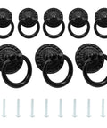 8 Pack Vintage Bronze Drop Ring Knobs For Furniture Drawers Single Hole Ring Pull Handles With Intricate Patterns