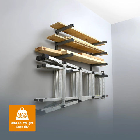Must Have 4 Level Lumber Storage Rack For Garage Wall Mount Heavy Duty Metal Shelf For Pipes Boards Plywood and Building Materials