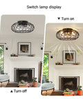 Modern Black Ceiling Fan With Remote Control And Light Kit Industrial Caged Fandelier Style Ceiling Fans For Living Room 17 Inch