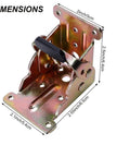 Heavy Duty Folding Table Leg Brackets 4 Pack Built Like A Tank Self Locking Hinge Hardware showing dimensions and cold rolled steel build.