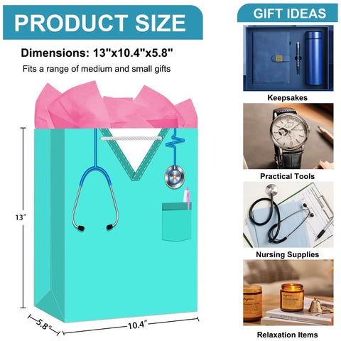 13 Inch Nurse Graduation Gift Bag With Tissue Paper And Handle For Women Gift Ready Large Medical School Celebration Bag