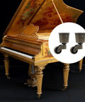 Grand piano with vintage round cup wheels inset, featuring four pack cup style swivel casters for furniture, ideal for piano stands.