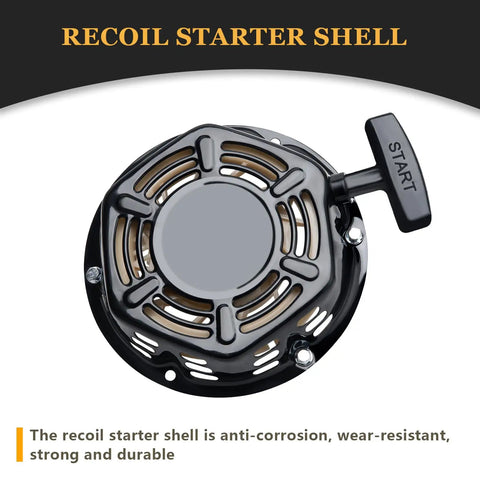 Recoil Starter Assembly For Generators With 196cc To 224cc Engines, black pull start kit with handle and shell design