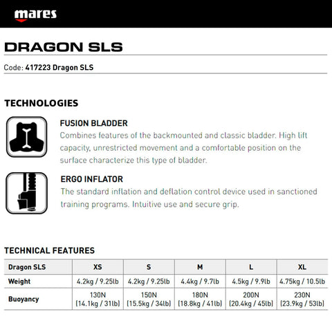 Technical specifications of Dragon SLS Weight System BCD For Scuba Diving With High Lift And Durable 420D Cordura Unisex Comfort Stable Fit