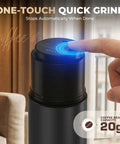 Portable All-In-One Coffee Maker With Built-In Battery And Grinder featuring one-touch quick grind button