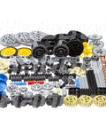 116 Piece Technic Parts Set With Gears, Axles, Pins, Connectors, Wheels And More For Builders In Bold Primary Colors displayed.