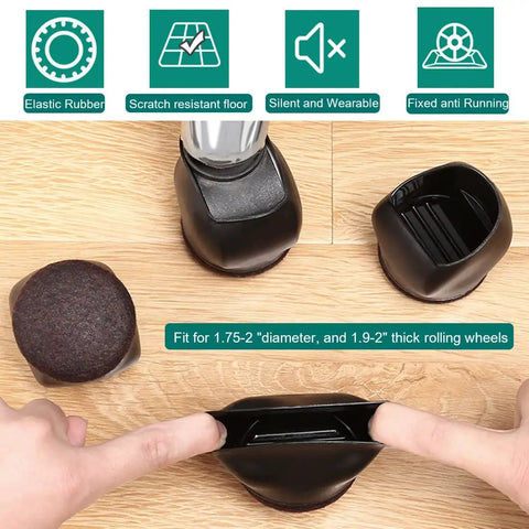 2 Inch Office Chair Wheel Stopper Set Of 5 Soft Felt Caster Cups For Hardwood Floors quiet no slip wheel stoppers in use