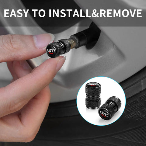 Heavy Duty Aluminum Alloy Tire Valve Stem Cap Covers 4 Pack Universal Black Air Caps for Cars Trucks Motorcycles Bicycles in use