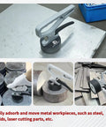 Heavy Duty Magnetic Pickup Tool With Quick Release Handle lifting metal plates, showcasing easy material handling and precise placement.