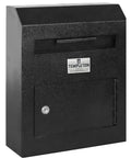 Wall Mounted Mailbox Drop Safe And Suggestion Box With One Way Depository Slot Keyed Lock, secure black steel unit