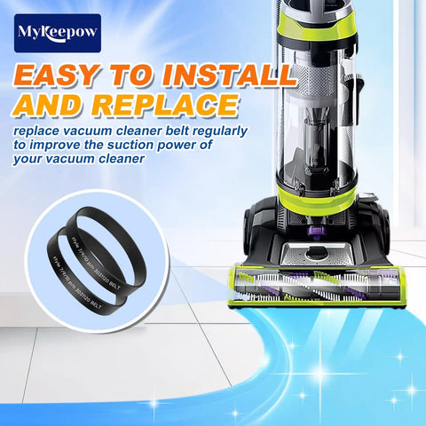 Bissell Vacuum Belt Replacement 3 Pack Compatible With Style 7 9 10 12 14 16 Upright Vacuums Easy Install Durable Belts For Smooth Suction Secure Fit Quiet Operation No Tools Required For Easy Replacement, black rubber belts shown with upright vacuum