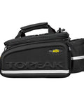 Side view of MTX Trunk Bag DXP For Bikes, Built To Haul Big Gear, 22.6L Expandable Top With Side Panniers, weatherproof material.
