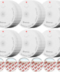Top Shelf Battery Powered Photoelectric Smoke Detector And Home Alarm with sleek design, showing six detectors and adhesive pads.